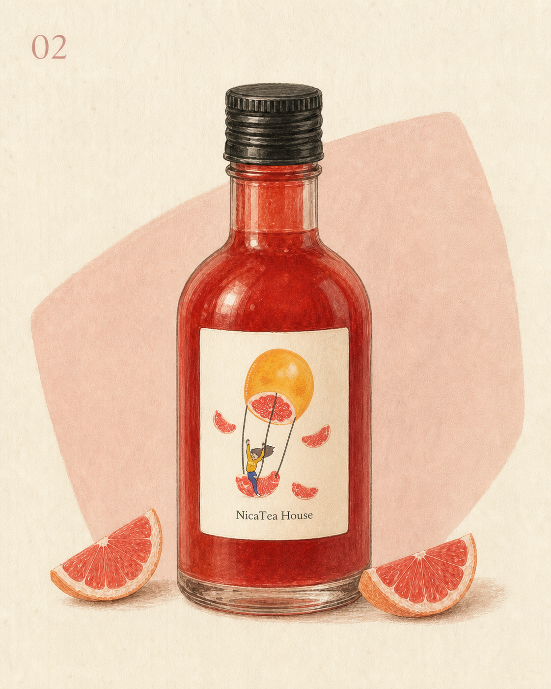 Nicateahouse 葡萄柚果蜜日系手繪插畫